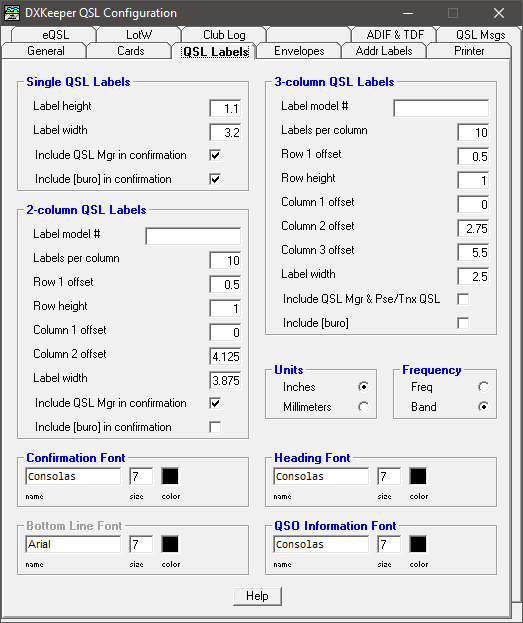 DXKeeper Single Label QSL Config